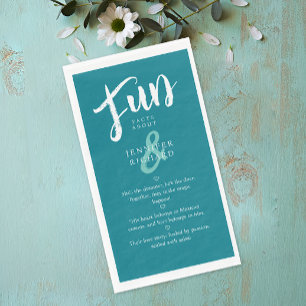 Modern Teal Turquoise Handwriting Fun Fact Wedding Napkin