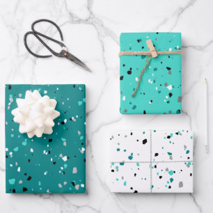 Modern Teal Turquoise Terrazzo Pattern Wrapping Paper Sheet