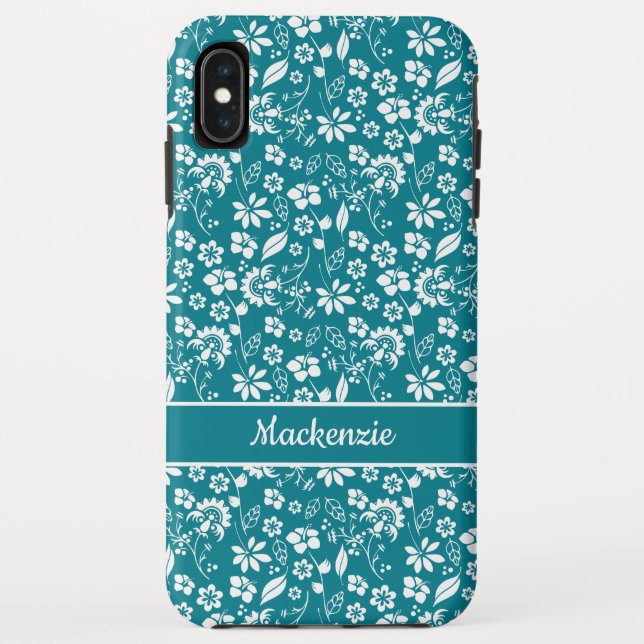 Modern Teal Turquoise Tropical Floral Pattern Case-Mate iPhone Case (Back)