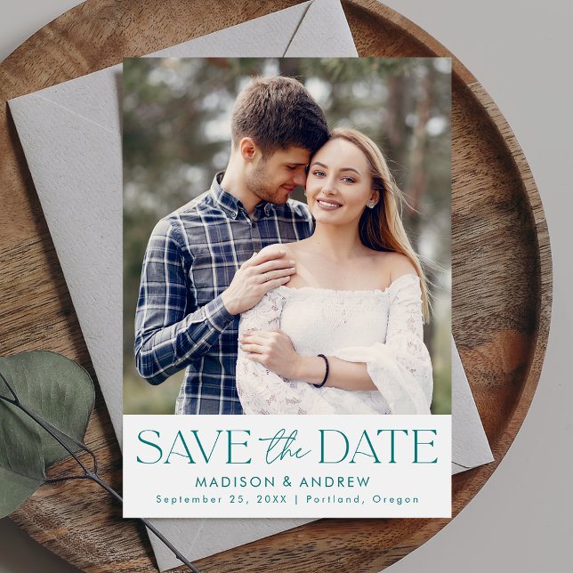 Modern Teal Typography Photo Save The Date (Creator Uploaded)