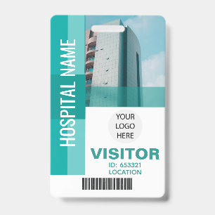 Modern Teal Visitor Bar Code, Logo ID Badge