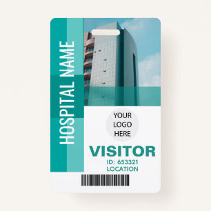 Modern Teal Visitor Bar Code, Logo ID ID Badge