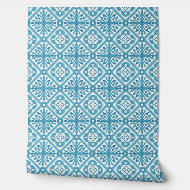 Modern Teal Watercolor Boho design Wallpaper (Unrolling)