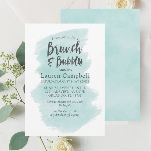 Modern Teal  Watercolor Brunch and Bubbly  Invitation (Creator Uploaded)