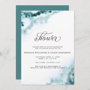 Modern Teal Watercolor Moss Agate BarefootBride™ Invitation