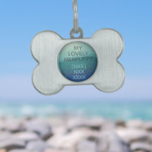 Modern Teal Watercolor Name Bone Pet ID Tag