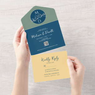 Modern Teal Wedding All In One Invitation