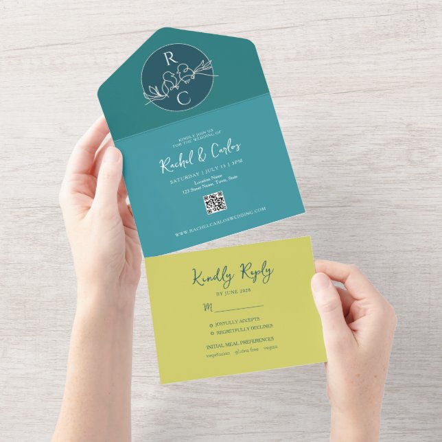 Modern Teal Wedding All In One Invitation (Tearaway)