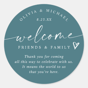 Modern Teal Wedding Welcome Hotel Bag Classic Round Sticker