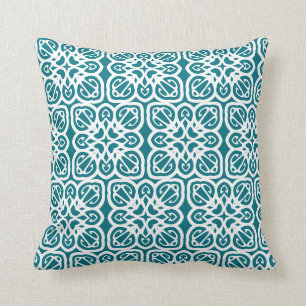 Modern Teal & White Abstract Pattern Coastal Cushion