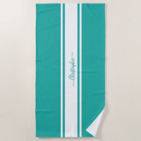 Modern Teal White Racing Stripes Monogrammed Pool