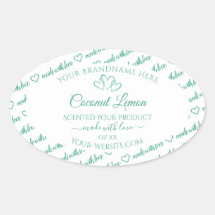Modern Teal White Word Cloud Product Labels Hearts