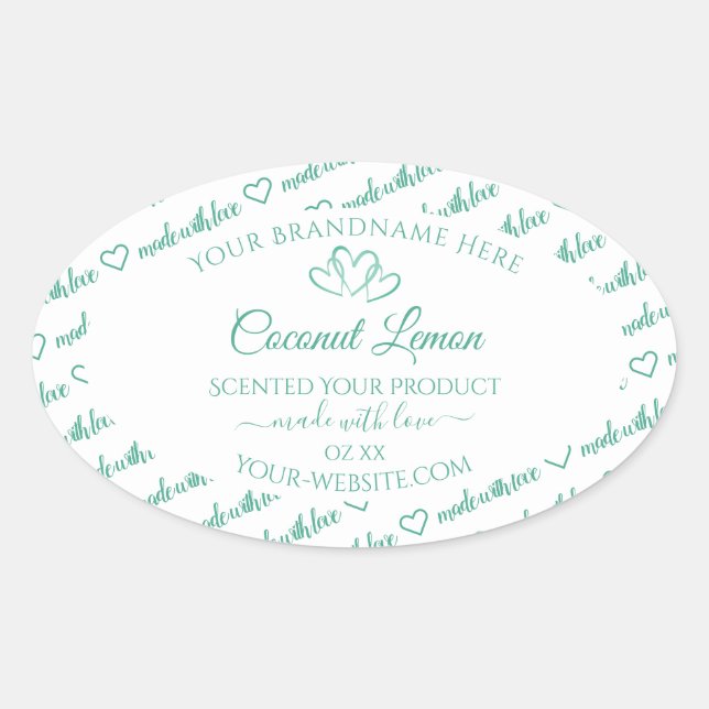 Modern Teal White Word Cloud Product Labels Hearts (Front)