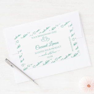 Modern Teal White Word Cloud Product Labels Hearts