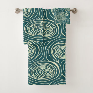 Modern Teal Wood Grain Swirl Organic Ripple Bath Towel Set