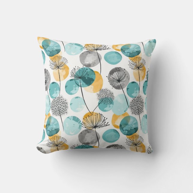 Modern teal yellow dandelion pattern cushion (Front)