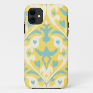 Modern teal yellow girly ikat tribal pattern iPhone 11 case