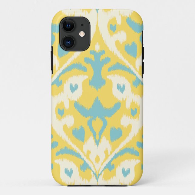 Modern teal yellow girly ikat tribal pattern Case-Mate iPhone case (Back)