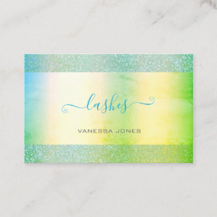 Modern Teal Yellow Green Ombre Watercolor Lashes Business Card