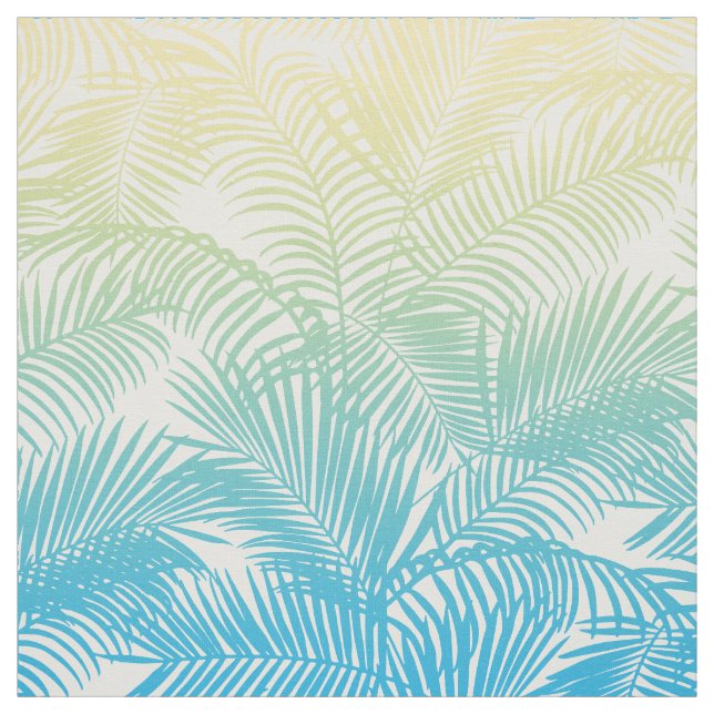 Modern teal yellow tropical palm trees pattern fabric (Swatch)