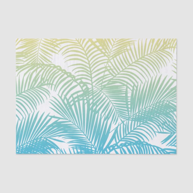 Modern teal yellow tropical palm trees pattern tissue paper (Front)