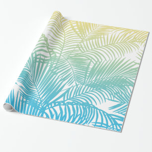 Modern teal yellow tropical palm trees pattern wrapping paper
