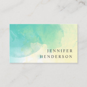 Modern teal yellow watercolor splatter splash business card
