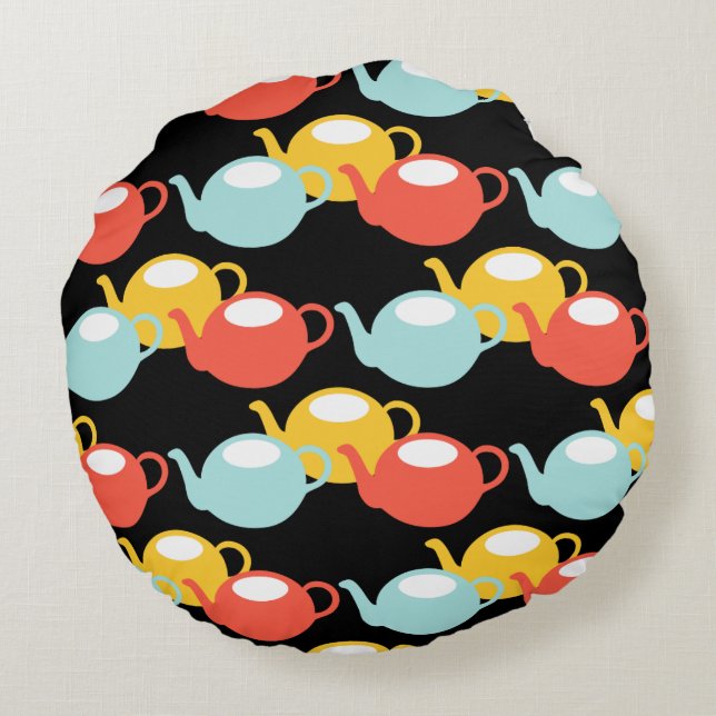 Modern Teapots Pattern Round Cushion (Back)