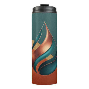 Modern Teardrop Wave Teal Copper Gold Thermal Tumbler