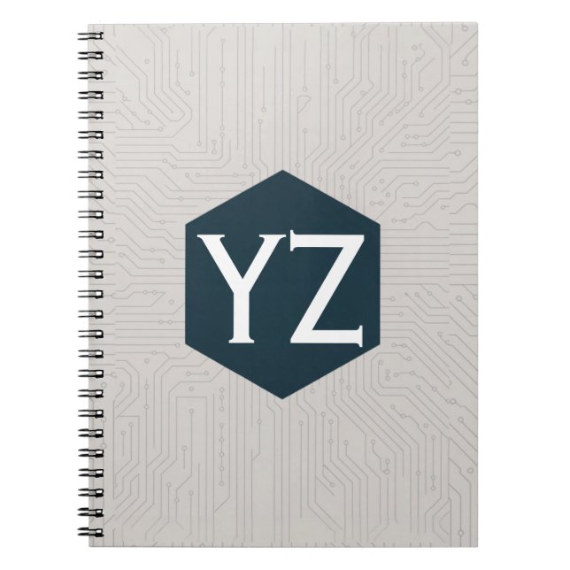 Modern Tech Grid Beige Notebook (Front)