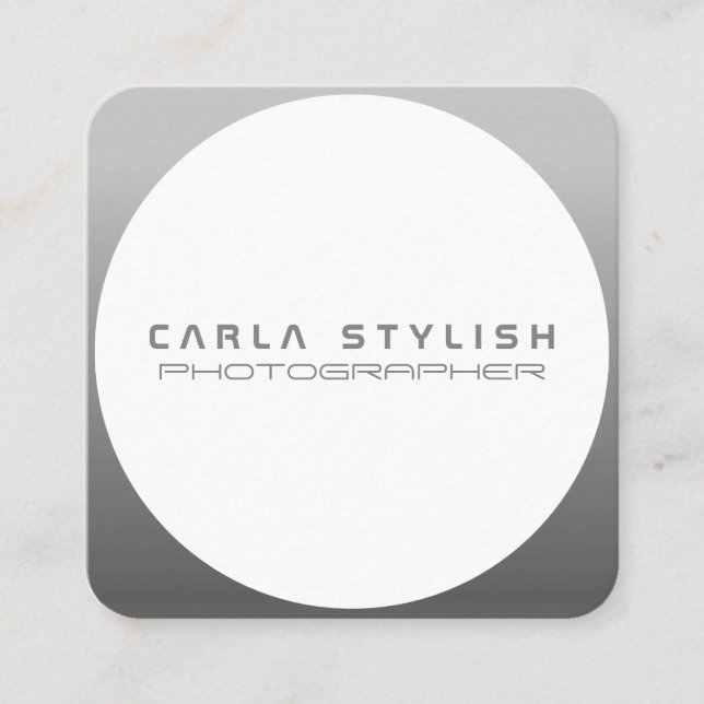 Modern tech inspired round grey silver square business card (Front)