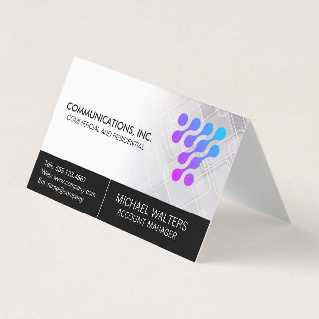 Modern Tech Logo | Communications Start Up Business Card (Front)