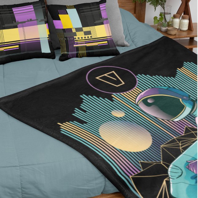 Modern Techno Astronaut Illustration Monogram Fleece Blanket (Creator Uploaded)