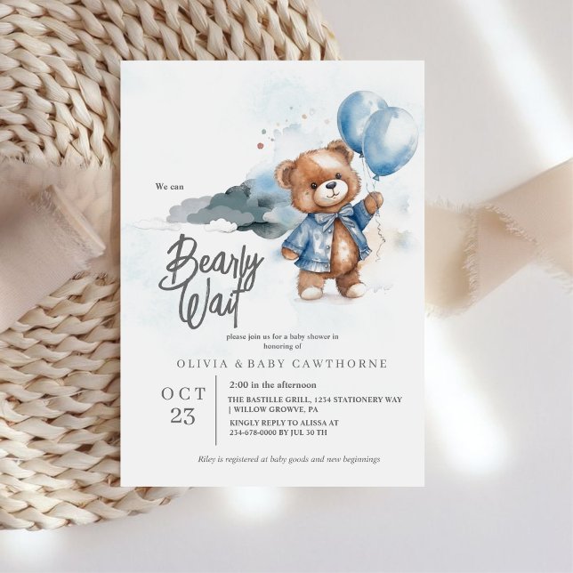 Modern Teddy Bear Baby boy Shower Invitation (Creator Uploaded)