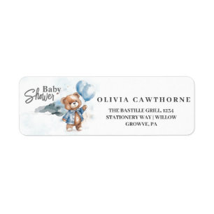 Modern Teddy Bear Baby boy Shower Return Address Label