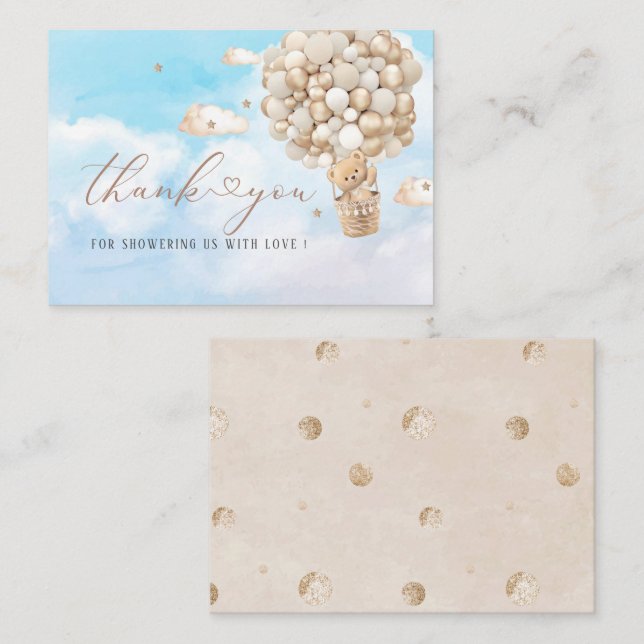 Modern Teddy Bear Ballon Watercolor Flat Note Card (Front/Back)