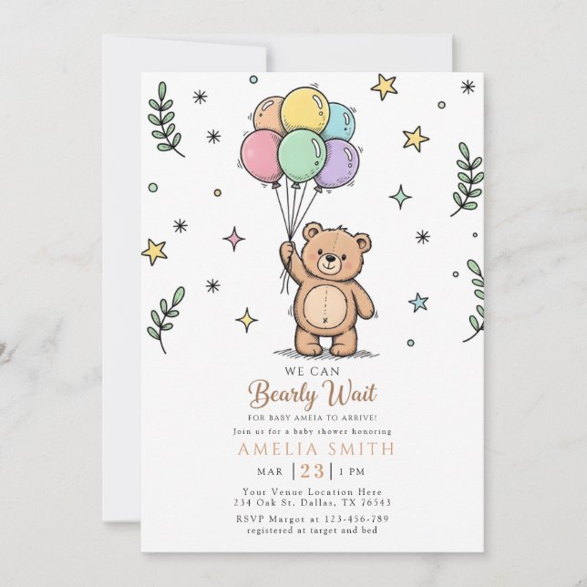 Modern Teddy bear Friendly baby shower Invitation (Front)