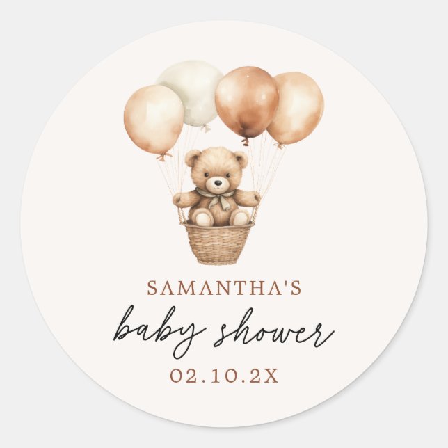 Modern Teddy Bear Gender Neutral Baby Shower  Classic Round Sticker (Front)