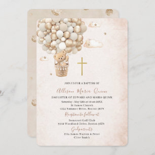 Modern Teddy Bear Watercolor Baptism Invitation