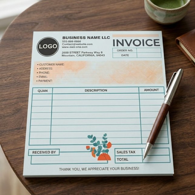 (Modern Template) Business Logo Invoice Sales Form Notepad (custom logo client sales form, minimalist blue service invoice pad)