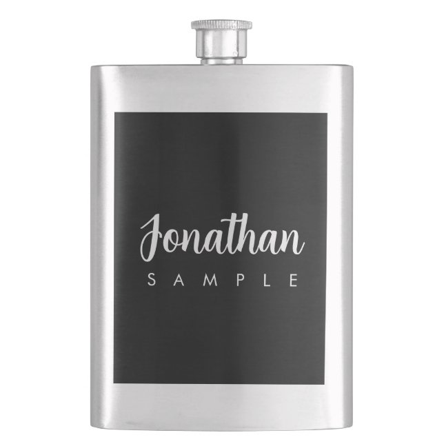 Modern Template Calligraphy Name Black And Silver Hip Flask (Front)
