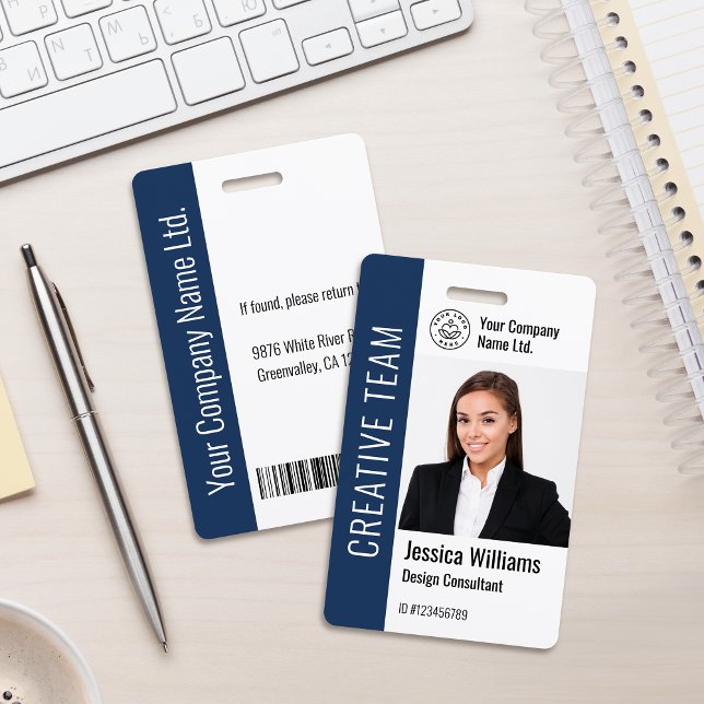 Modern Template Employee Photo Logo Name Blue ID Badge (Creator Uploaded)