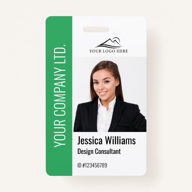 Modern Template Employee Photo Logo Name Green ID Badge (Front)