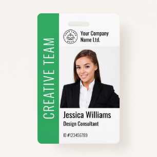 Modern Template Employee Photo Logo Name Green ID Badge