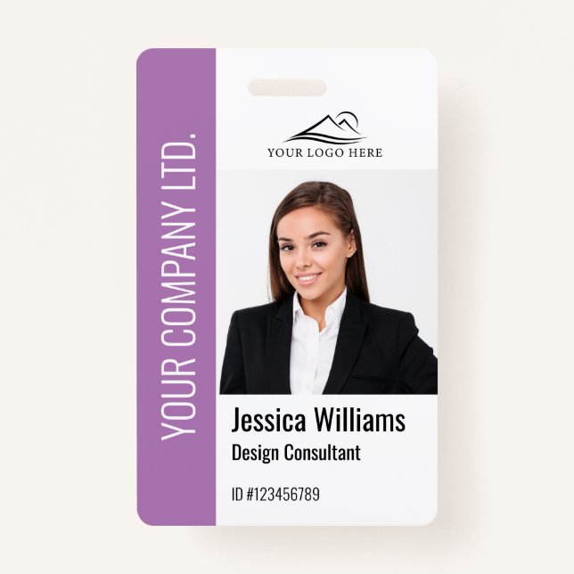Modern Template Employee Photo Logo Name Purple ID Badge (Front)