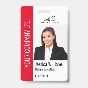 Modern Template Employee Photo Logo Name Red ID Badge