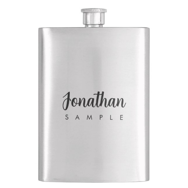 Modern Template Handwritten Name Best Silver Hip Flask (Front)