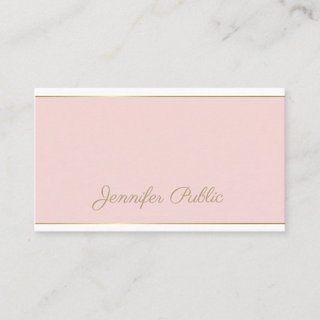 Modern Template Handwritten Script Pink Gold Chic Business Card (Front)
