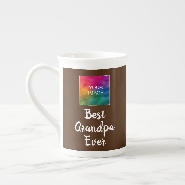 Modern Template Typography Brown Best Grandpa Ever Bone China Mug (Left)