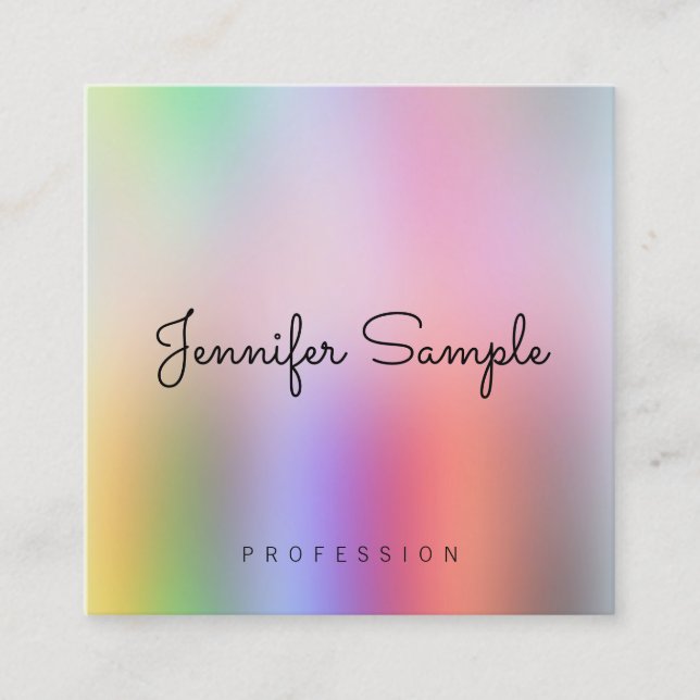 Modern Template Typography Script Rainbow Colours Square Business Card (Front)